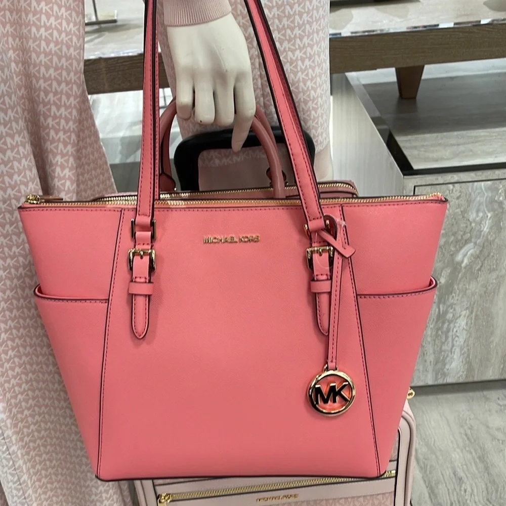 MICHAEL KORS Charlotte Large Leather Top-Zip Tote Tea Rose